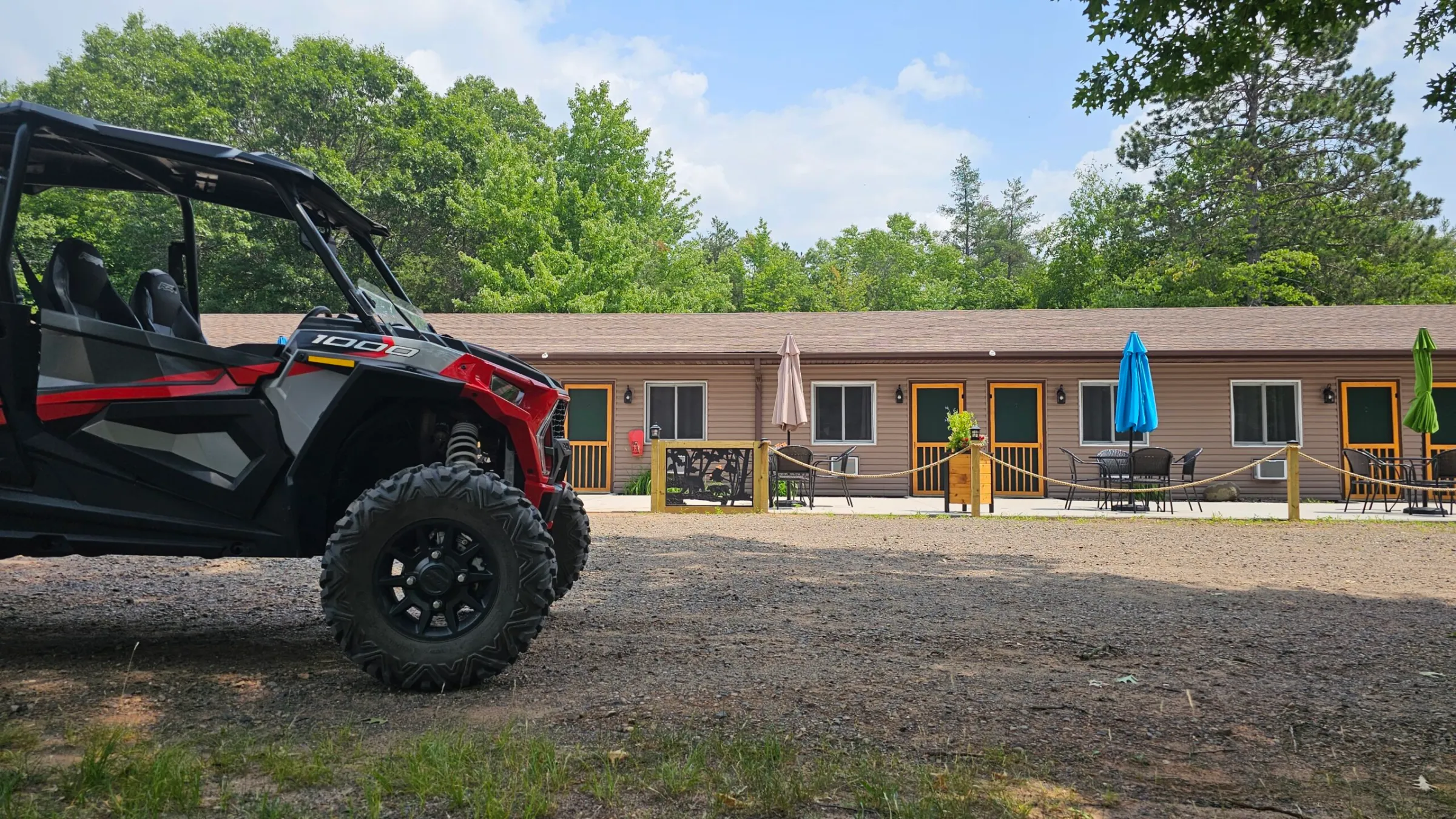 utv parked in fron of webb lake inn