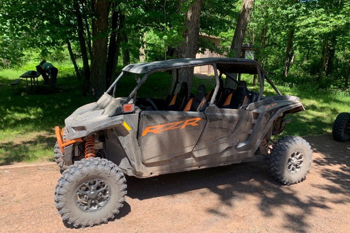 a tractor parked in the dirt