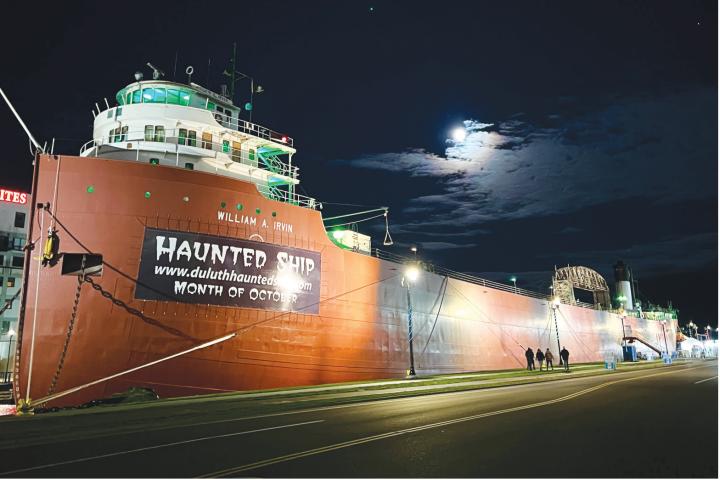 a large ship in the background